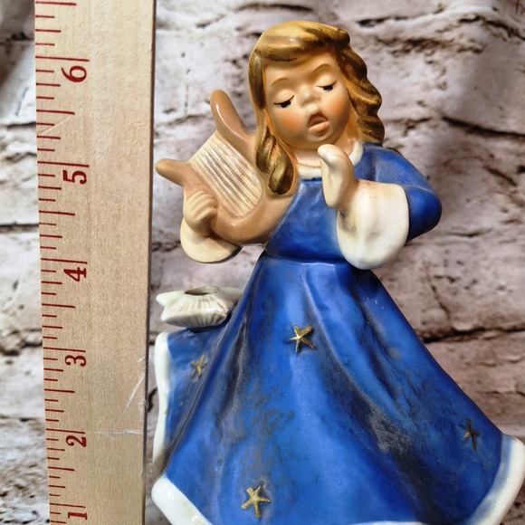 Goebel Nativity Angel 42058 Blue Dress Gold Stars Music Box plays Silent  Night